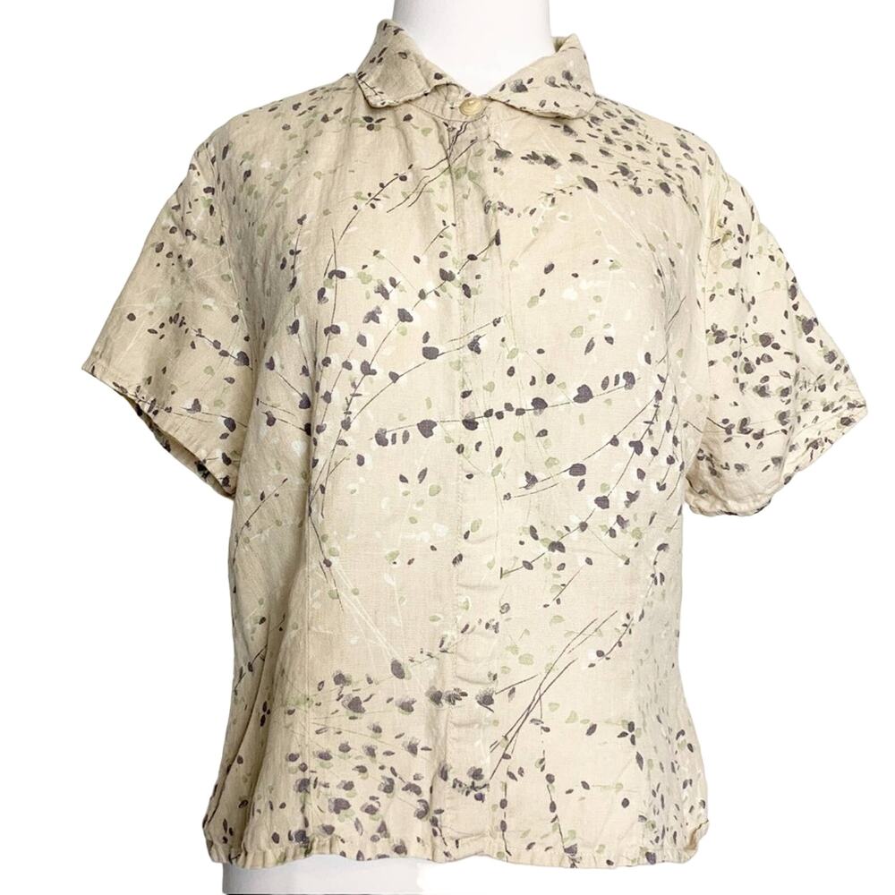 Flax floral button down linen top Sz S printed abstract floral